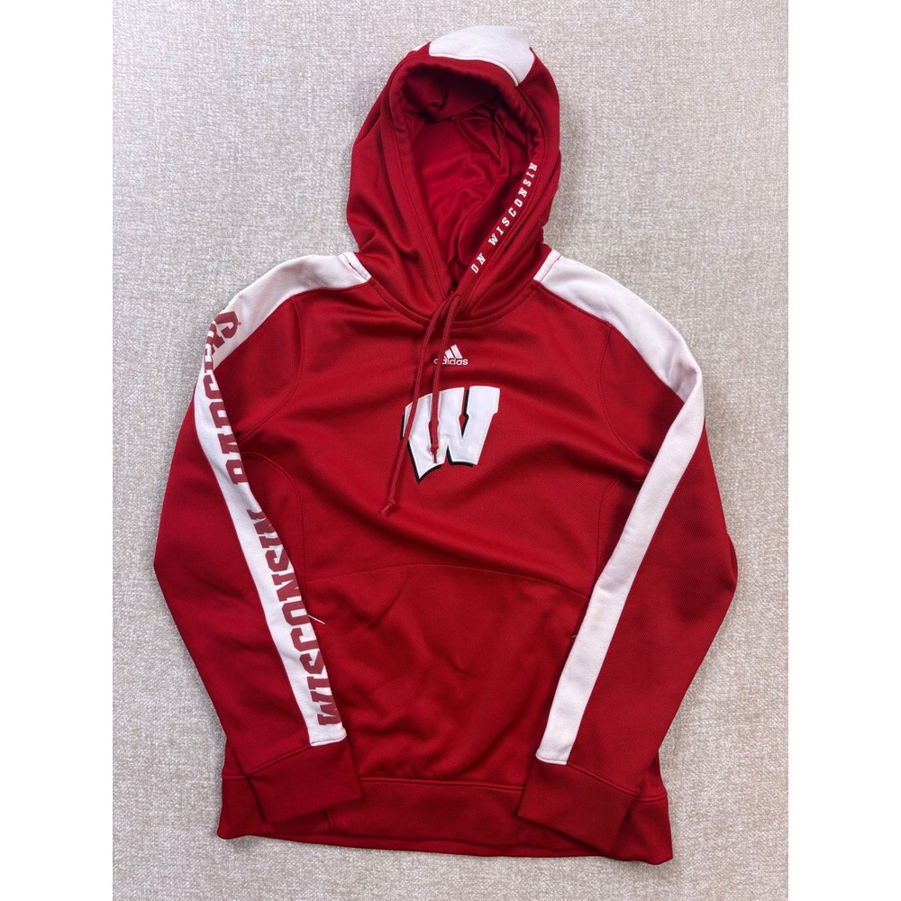 Adidas Wisconsin Badgers Hoodie Red White Women Medium Performance Sweatshirt